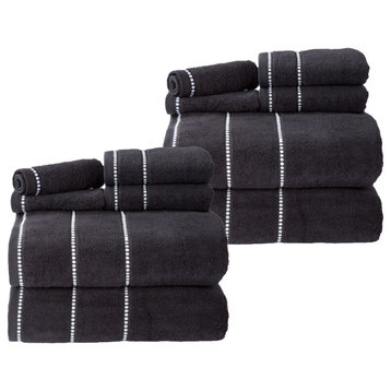 12PC Towel Set Absorbent Cotton Bathroom Accessories Quick Dry Towels, Black