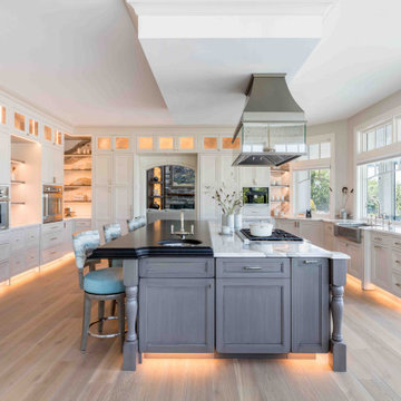 Northport, NY - Curly Figured Maple Island Top, Anvil Metal Finished Hood/Table