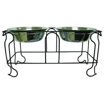 10" Wrought Iron Stand With Double Stainless Steel Feeder Bowls