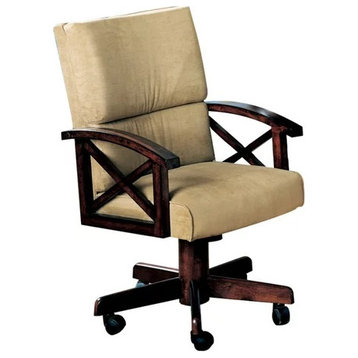 Swiveling Office Chair, Hardwood Frame With X-Accents & Brown Sherpi Fabric Seat