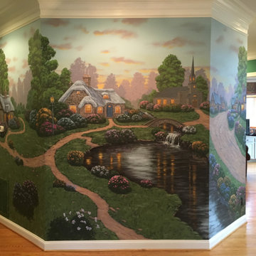 English Cottages Mural, hand painted in a foyer by Tom Taylor of Mural Art LLC