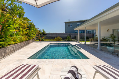 Mid-sized contemporary backyard rectangular pool in Newcastle - Maitland with with a pool and natural stone pavers.
