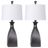 30" Gray Slate Polyresin Table Lamps With Off-White Linen Shades, Set of 2
