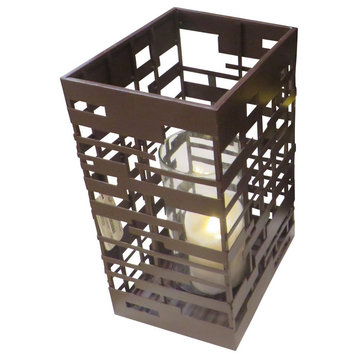 Large 16" Geometric Squares Candle Holder, Abstract Pillar Modern Art Deco