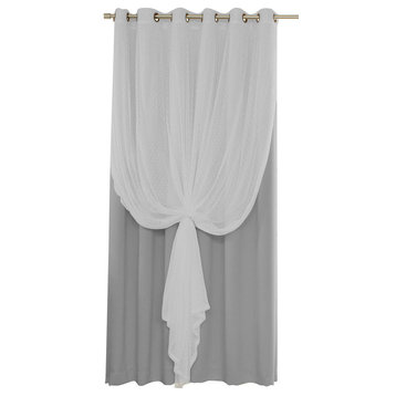 2 Piece Mix and Match Wide Dotted Tulle Lace Blackout Curtain Set, Gray