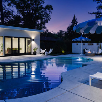 Detached Contemporary Poolhouse with Slanted Roof