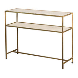 Vagabond Vintage - 2-Tiered Gold Iron and White Marble Console - Console Tables