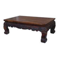 Brown Rosewood Oriental Flower Carving Rectangular Display Table Stand - Decorative Accents