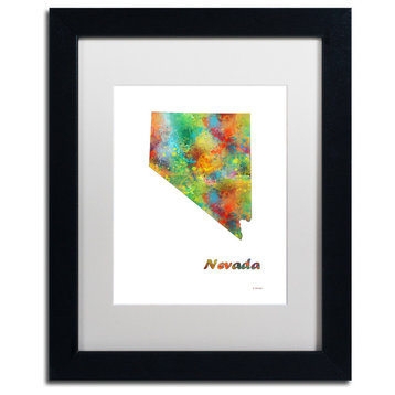 Marlene Watson 'Nevada State Map-1' Art, Black Frame, 11"x14", White Matte