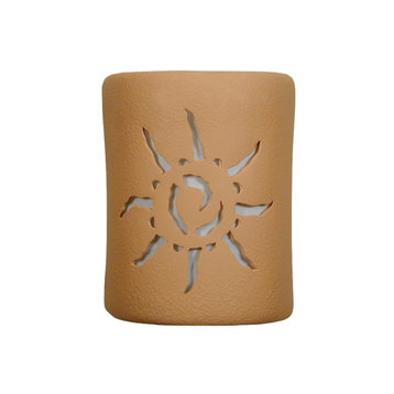 9" Half Round Open Top Ceramic Wall Sconce, Ancient Sun Center Cut Design, Brown