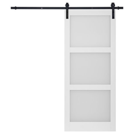 3-Panel Frosted Glass Barn Door Sliding Door with Hardware Kit, 36"w X 84"h