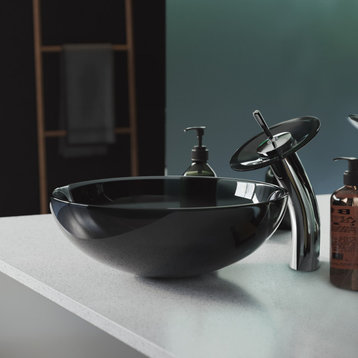 Cascade 16.5 Glass Vessel Sink with Faucet, Black