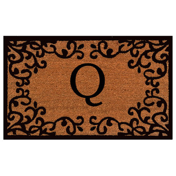 Chateaux Monogram Doormat, 18"x30", Natural, Black, Letter Q