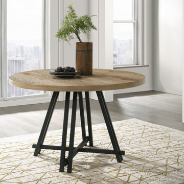 Tate Oak Finish 47" Round Dining Table with Metal Base