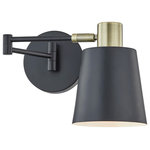 Light Society - Alexi Wall Sconce, Black - A quintessentially modern interpretation, our Alexi Wall Sconce instantly elevates your home lighting scheme. A gently flared shade and round base showcase crisp lines while a brushed antique brass accent infuses sophisticated appeal. Adjust the shade up or down and swivel the dual-jointed arm left or right to achieve flawless brightness for your workspace or relaxing space.