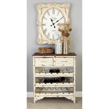 Farmhouse Wine Rack, 18 Bottles Slots With 2 Storage Drawers, Distressed White