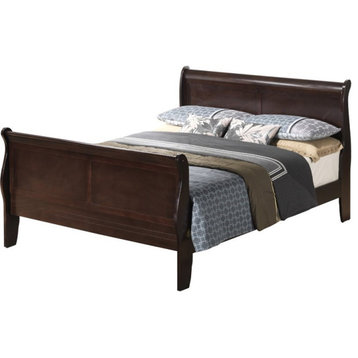 Glory Furniture Louis Phillipe Queen Sleigh Bed in Cappuccino