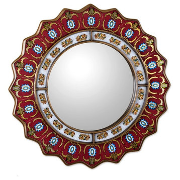 Handmade Ruby Medallion Reverse-painted glass wall mirror - Peru