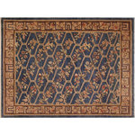 Bareens Designer Rugs - Boho Chic Ziegler Margrett Blue Tan Hand-Knotted Wool Rug - 8'0'' x 10'0'' - Enhance the ambiance of your home with this magnificent Persian-influenced Turkish hand-knotted rug made by skilled artisans capable of creating the most exceptional vegetable dyes and hand-spun wool. This exquisite handmade rug is a one-of-a-kind Peshawar Kafkaz, otherwise identified as Chobi, Chobi Peshawar, Oushak, or Ziegler rug. These handmade rugs are crafted in Pakistan utilizing superior-quality wool imported from Australia, New Zealand, and Korea in two types of weaves: the Persian weave and the Mori weave. This rug is meticulously crafted by hand using the finest natural vegetable dyes extracted from local plants. The artisans use a blend of hand-spun local and fine merino wool, resulting in a rug with a compelling texture, higher lanolin content, and longer staple. The artisans occasionally incorporate natural or artificial silk into the pile to enhance specific motifs. The finished product is an awe-inspiring execution of flawless design and an understated palette that exudes elegance.