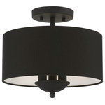 Livex Lighting - Livex Lighting 3 Light Black Semi-Flush Mount - The three-light black finish Bainbridge semi-flush is both modern and versatile. The hand-crafted black fabric hardback drum shade is set off by an inner silky white fabric which creates a versatile effect. Perfect fit for the living room, dining room, kitchen and bedroom.