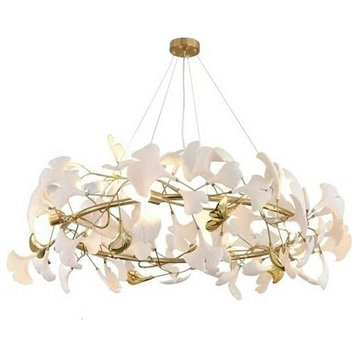 Ceramic petals gold ceiling chandelier for living room, dining room, bedroom, 39.4"