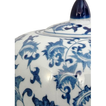 11" Floral Blue and White Porcelain Vase Jar