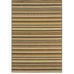 Newcastle Home - La Jolla Indoor and Outdoor Striped Gray and Gold Rug, 5'3"x7'6" - La Jolla is a fresh new collection of neutral ivory and cocoa with cool grays and blues and pops of bright gold. It is made of a machine-woven quality of easy-care polypropylene and the textural loop construction adds much surface interest. The colors are on trend with many new fabrics in today's market; from outdoor furniture to indoor throw pillows, they will add a touch of color and casual sophistication to any space.