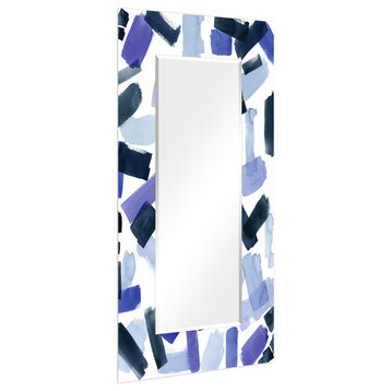 Cerulean Rectangular Beveled Wall Mirror on Free Floating Printed Temped Glass