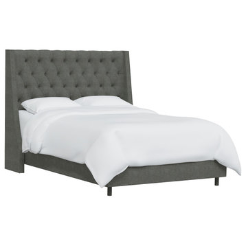 Wells Queen Tufted Wingback Bed, Zuma Charcoal