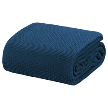 Crover Collection All Season Thermal Waffle Cotton Blanket, Deep Blue, Queen