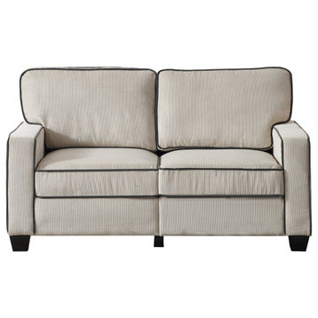 Stylish Corduroy Upholstered Sofa With Storage Sturdy, Beige, Two-Seat