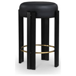 Meridian Furniture - Harrison Upholstered Counter Stool, Black, Black Finish - A work of art is the Harrison black vegan leather upholstered counter stool designed to magnify your kitchen or bar area. Its unique design and high-quality materials, including a brushed brass metal footrest and rich black legs, create a stylish and functional piece. A classic design enhances the luxurious feel to your space for a timeless aesthetic.