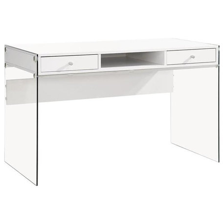 Coaster Dobrev 2-Drawer Wood Top Writing Desk Glossy White and Clear