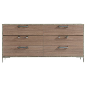 Quincy Brown Oak and Brushed Stainless Steel Dresser