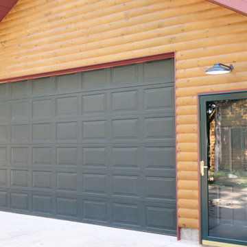 Half log smooth pine log siding garage