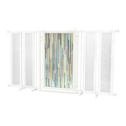 Fusion Gates - Fusion Gate with Modern Lines Design, White Pearl, 71.5"-74" - Dog Gates