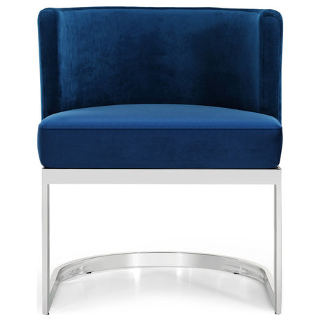 The Fay Velvet Dining Chair, Navy, Chrome Base