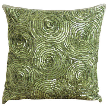 Spiral Green Art Silk Throw Pillow Covers 12"x12", A Touch Of Envy