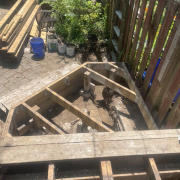 New hardscape stone paver pathway with drain installation