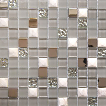 12"x12" Glass, Metal and Stone Mosaic Tile, Nana, Square, Set of 50