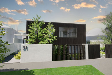 Ejemplo de fachada de casa minimalista de tres plantas