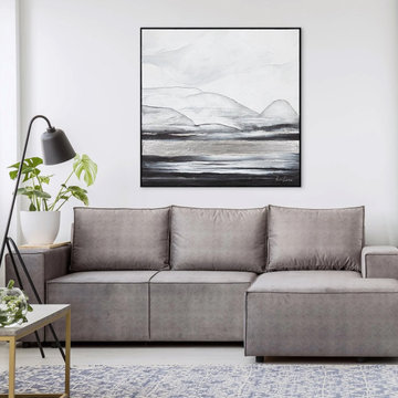 Monochrome framed abstract wall art - Hand-painted modern landscape "Iceberg"