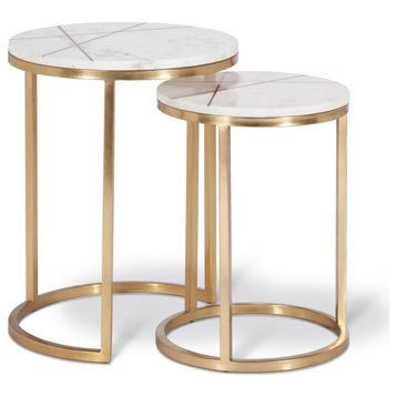 Jane Nesting Side Table, White Marble/Gold