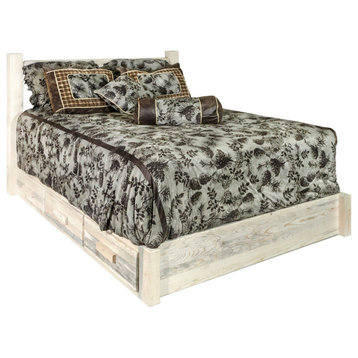 Homestead Collection Queen Platform Bed With Storage, Clear Lacquer Finish