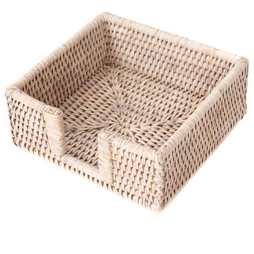 Artifacts Rattan™ Cocktail Napkin Holder with Cutout, White Wash