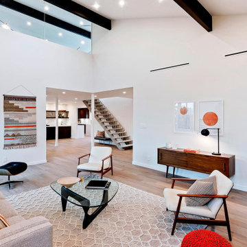 Mid Century Modern Living Room with Orange Accents in Studio City, CA