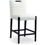 Meridian Furniture - Aimee Upholstered Counter Stool, Cream, Vegan Leather, Black Finish - A perfect fusion of modern elegance and eco-friendly luxury is the Aimee cream vegan leather counter stool. Upholstered in sleek vegan leather, this counter-height stool offers a chic, contemporary look while maintaining a commitment to sustainable living. The padded, quilted design featuring solid black oak wood legs creates a stunning contrast between its soft upholstery and minimalist frame.