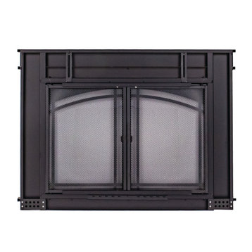 Pleasant Hearth Fenwick Collection Fireplace Glass Door, Black, Large