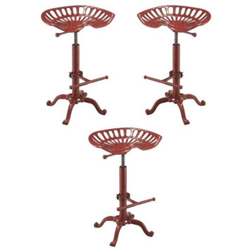 Home Square Vintage Farmhouse 18.75" Metal Stool in Red - Set of 3