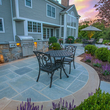 Far Hills NJ, Patio with Outdoor Kitchen, Fire Pit Area & Plantings